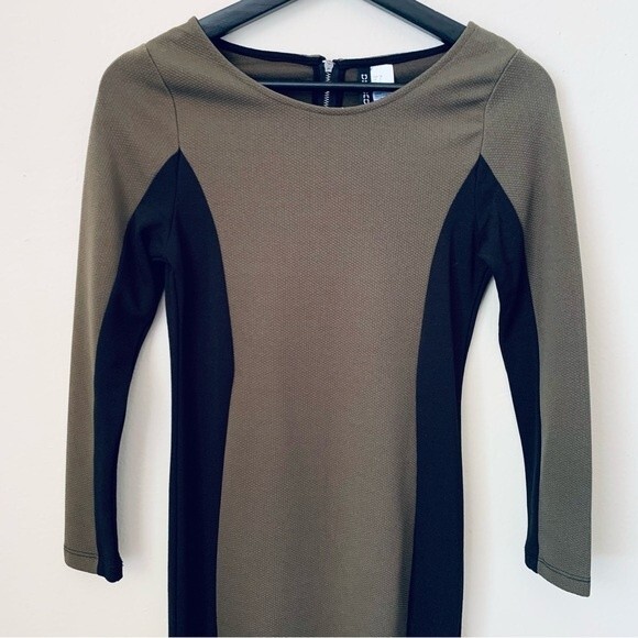 H&M Forest Green & Black Cocktail Date Night Bodycon Ribbed Mini Dress | Size: 8 - Picture 9 of 14